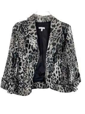 Fashion Bug XL Womens Animal Print Jacket Cotton Blend Black Gray Blue
